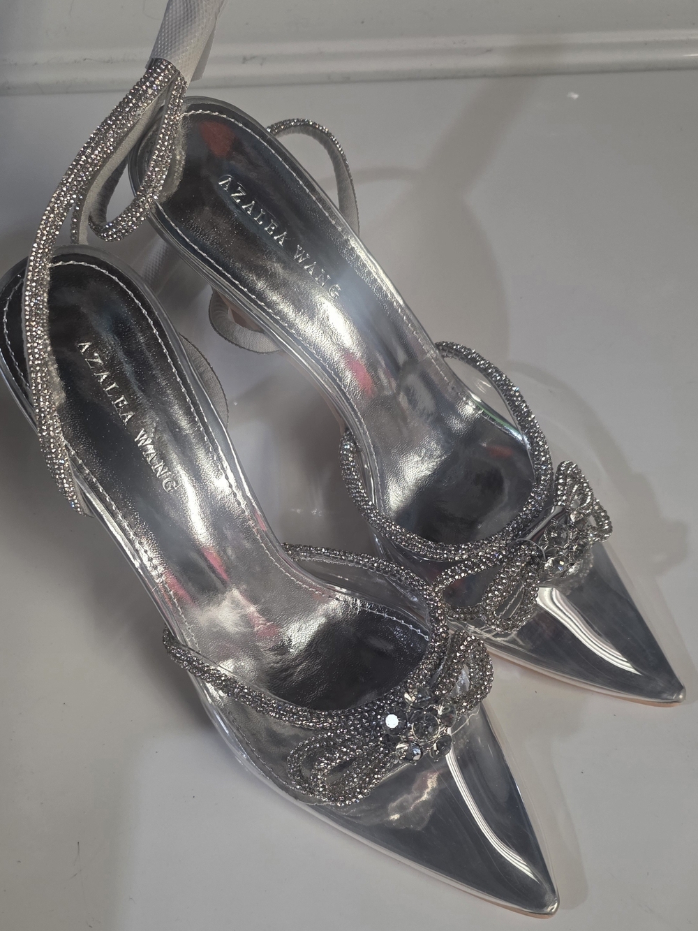 Azalea Wang Silver Crystal-Embellished Pointed-Toe Heels